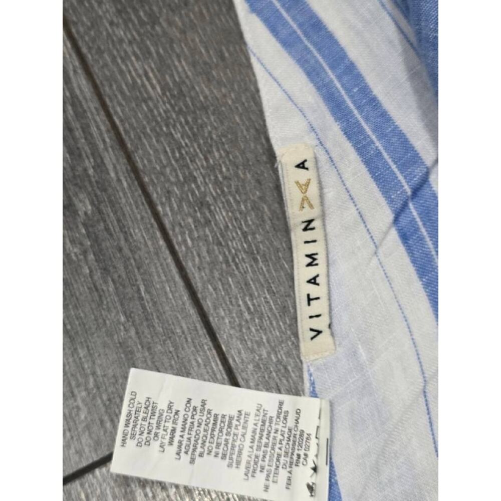 Vitamin A Marina Linen Light Blue White Y2K Striped Wide Leg Jumpsuit M A004532 - Picture 6 of 10